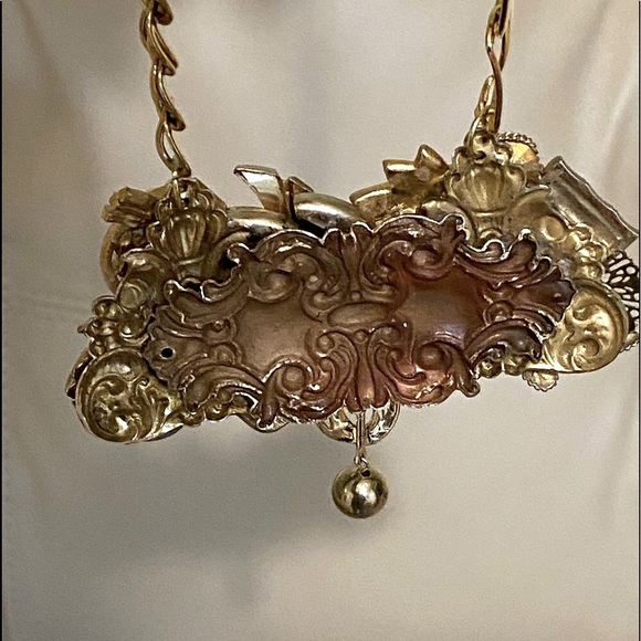 Vintage Repurposed Mixed Media Assemblage Collage Statement Necklace Artisan - Picture 7 of 10